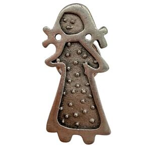 Cynthia Webb Artisan Pin Girl Brooch Mixed Metal Folk Art Signed